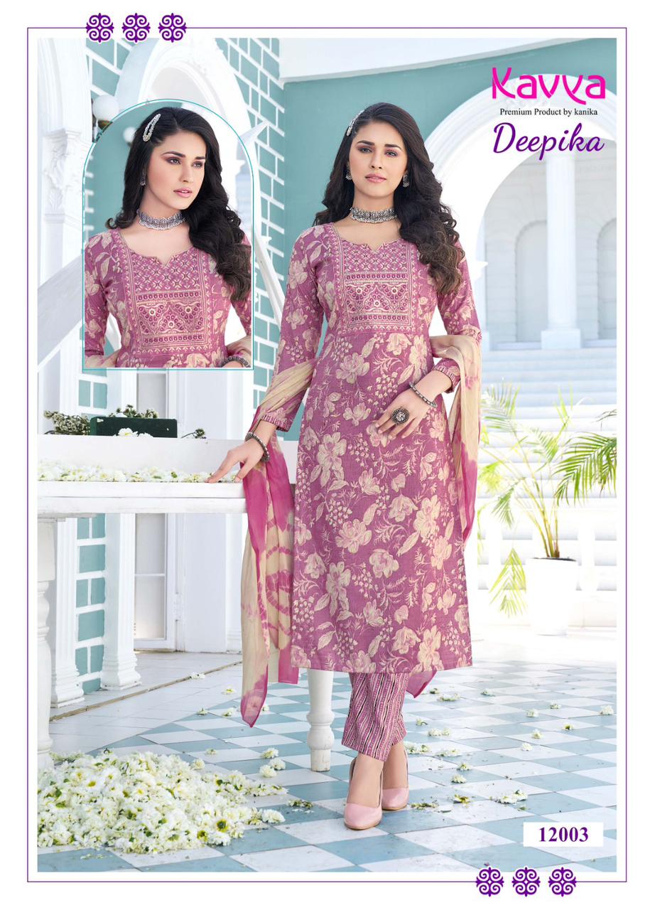 Deepika Vol 12 By Kavya Straight Cut Embroidery Kurti With Bottom Dupatta Wholesale Market

